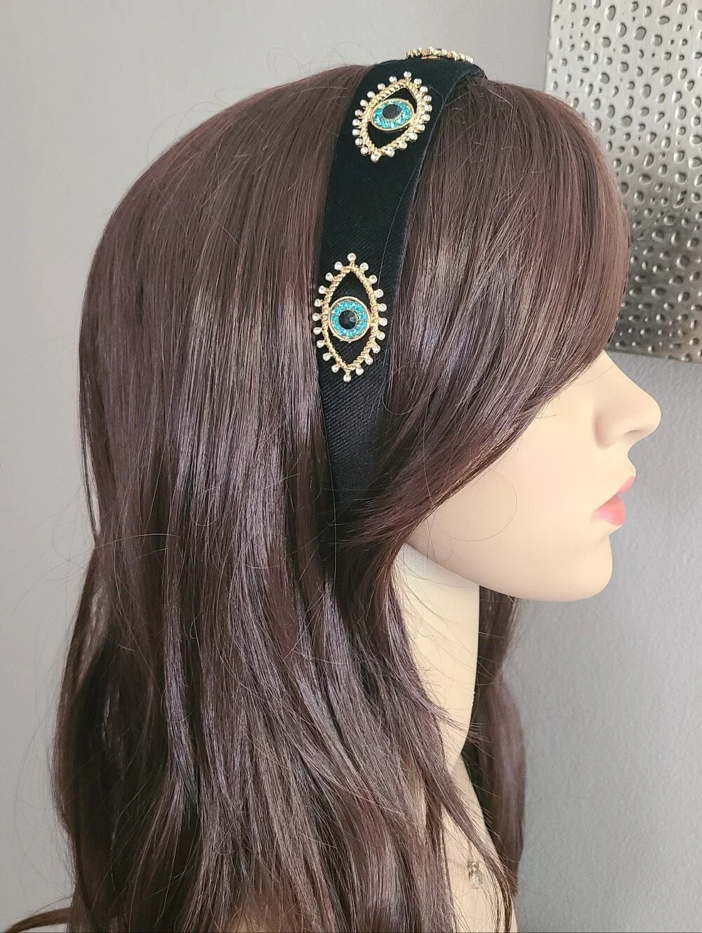 🧿 Evil Eye Jeweled Velvet Black Headband